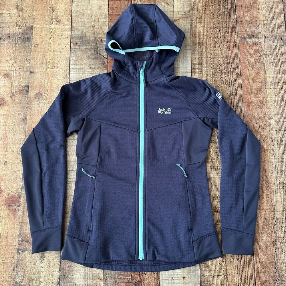 Jack wolfskin Womens Blue Hydro Grid Fleece Zip Up Hooded Jacket -S